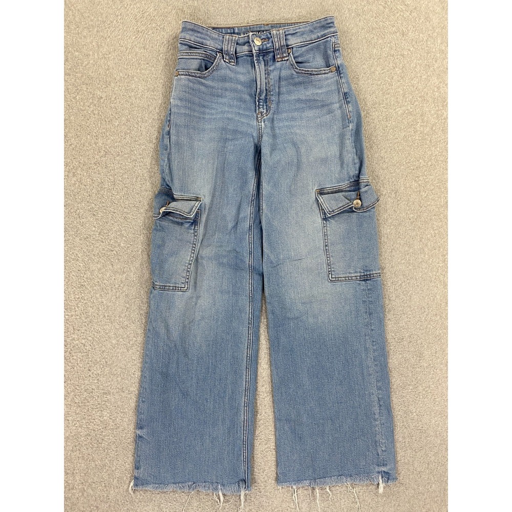 American‎ Eagle Women's 00 Super High Rise Baggy Wide Leg Cargo Jeans Raw Hem